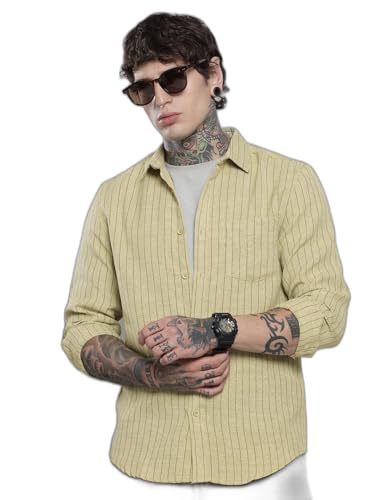 Image of The Indian Garage Co Men Slim Fit Striped Full Sleeves Cutaway Collar Casual Shirt