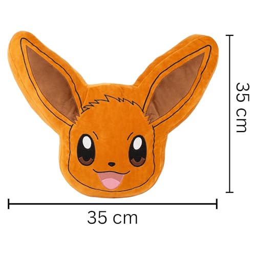 Image of Mirada Brown Pokemon Eevee Face Soft Toy - Officially Licensed - Soft & Cozy Plush Pillow - Ideal Gift for Kids, Boys & Girls - 35cm