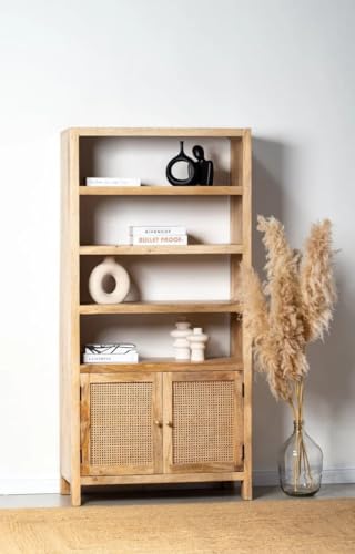 Image of Rattan Wooden Bookshelves Mango Wood
