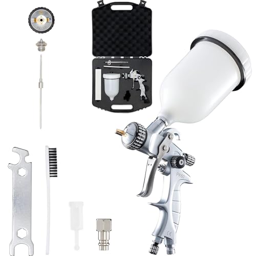 BenBow Lackierpistole Set PK60 HVLP 1,3 mm Düse + 600 ml Lackbehälter + Koffer – ideal für Autolackierung Industrielacke Heimwerker – hochwertige Sprühqualität – Druckluft-Spritzpistole Besuc