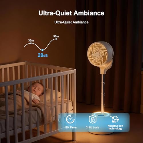 HZTzone Rechargeable Smart Pedestal Fan, 20dB Quiet 360° Oscillating Fan | DC Motor Wi-Fi App & Remote Control, 6 Speeds, 8-12Hrs Built-in Battery, Height Adjustable fan for Bedroom Patio Travel — view 6