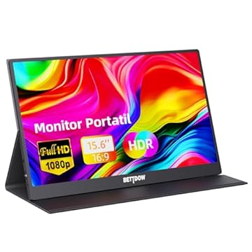 Bettdow Monitor Portatil 15,6'', FHD 1080P Monitor Portátil Conectado Com USB C Dupla/HDMI, IPS Extensor De Tela para Notebook com VESA e Funda Inteligente magnético, Plug and Play