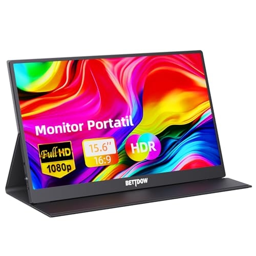 Bettdow Monitor Portatil 15,6'', FHD 1080P Monitor Portátil Conectado Com USB C Dupla/HDMI...