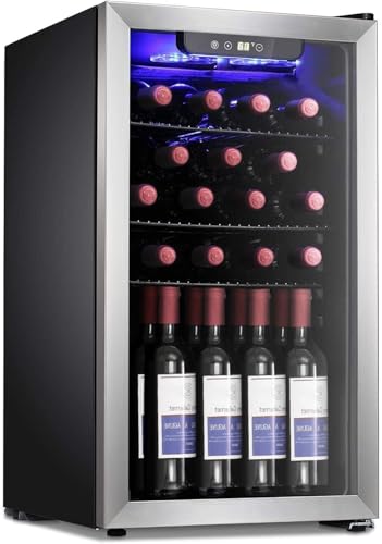 Image of Antarctic Star 26 Bottle Wine Cooler /Drink Beverage Refigerator Small Wine Cellar for Soda Beer Counter Top Bar Wine Freestanding Clear Glass Door for Home Office or Bar 3.1cu.ft, Silver