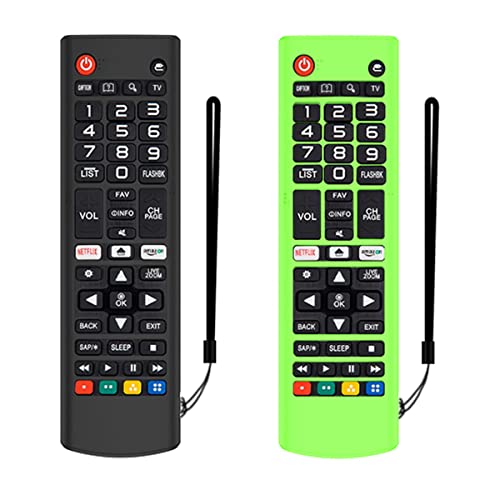AIYAAIYA Juego de 2 Fundas Protectoras de Silicona para LG AKB75095307 AKB75375604 AKB74915305 Control Remoto, Anti perdida para Mando a Distancia LG Smart TV (Resplandor Verde + Negro)