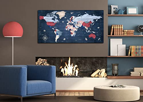 Zhaoshop 101 Blue World Map Wall-Art For Office - Large World Maps For Wall - Canvas Wall Art Stretched And Framed Ready To Hang Size 40 Inch X 20 Inch thumb #1