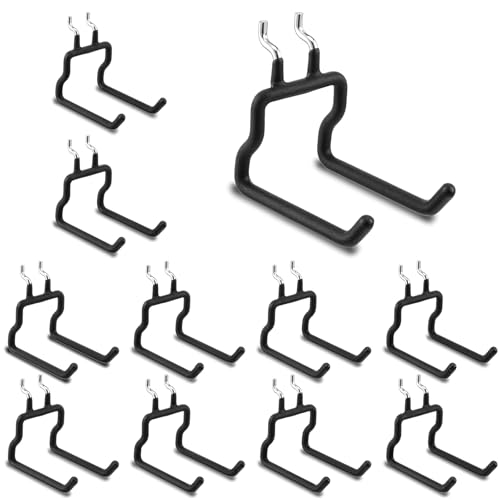 10-Pack Heavy Duty Pegboard Hooks – Pegboard Hooks Heavy Duty Peg Board Tool Hangers for Hanging Tools, Garage Peg Board Hook Organizer (4”x3.5”, Black)