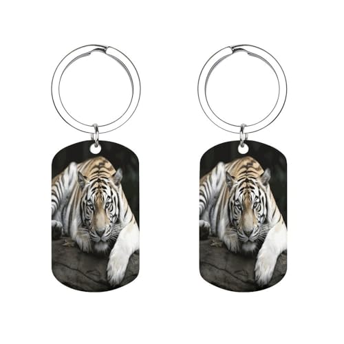 VstaDank Llavero de tigre con hermosas imágenes, llavero personalizado de doble impresión, llavero de acero inoxidable con ventana de etiqueta, llavero familiar de moda, regalos para hombres y mujeres