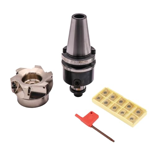 Kraciva 80MM 90° Face Mill Arbor, CAT-40 FMB27 Thread Shank, 10Pcs APMT1604 Carbide Inserts and T15 Wrench