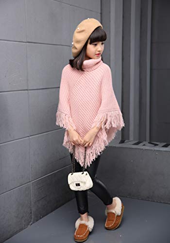 Girls Wool Knit Cape Poncho Oversized Sweater Cardigan Soft Wrap Tops 160 Pink #TOP4