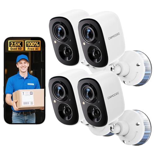 CINMOORE 2.5K Wireless Home Security Cameras 4-Pack, Outdoor WiFi Non-Subscription AI Person Detection, 4MP Color Night Vision, Full Duplex 2-Way Audio, IP66 Waterproof Battery Powered, U.S. AWS Cloud
