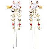 LALAFINA 2Pcs Fox Tassel Hair Clips Japanese Kimono Side Clips Chinese Hanfu Costume for Women Lady Girls Bridal Cosplay Photo Props