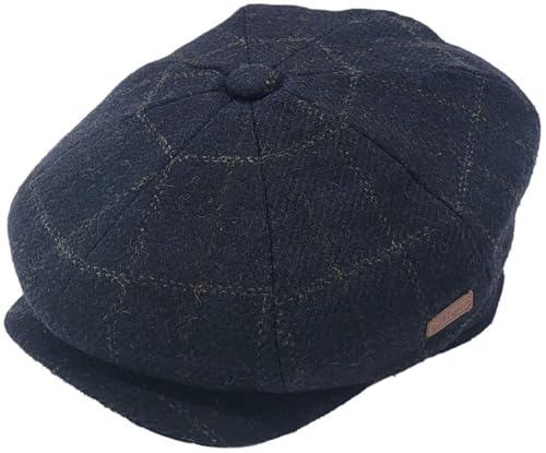 Casquette baker boy en laine bleu marine chapeau gavroche à carreaux taille S/M