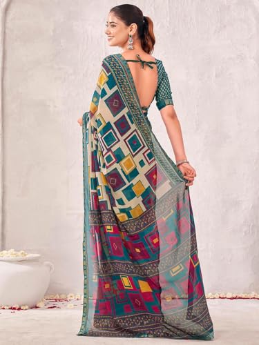 Image of SIRIL Women's Georgette Printed Saree with Unstitched Blouse Piece