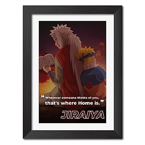 Image of TenorArts Jiraiya Poster Naruto Anime Quotes Laminated Photo Frame Painting with Matt Finish Black Textures (12 inches x 9inches)