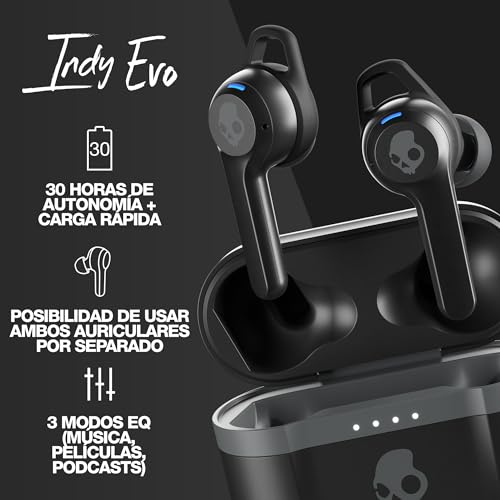 Image of Skullcandy Indy Evo XT in-Ear Wireless Earbuds, 30 Hr Battery, Microphone, Works with iPhone Android and Bluetooth Devices - Black