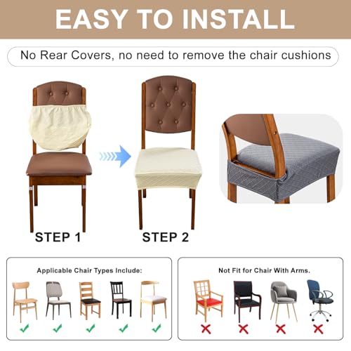 Image of Genina Waterproof Seat Covers for Dining Room Chair Covers,No Rear Covers | Set of 4,Simple Installation,Jacquard Removable Machine Washable Kitchen Chair Seat Slipcovers,Pet Hair And Stain Protection