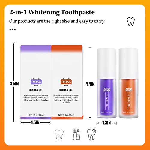 Purple Toothpaste, Purple Teeth Whitening, Tooth Stain Removal, Shampoo Toothpaste, Color Corrector, Gum Health (2Pcs) #TOP5