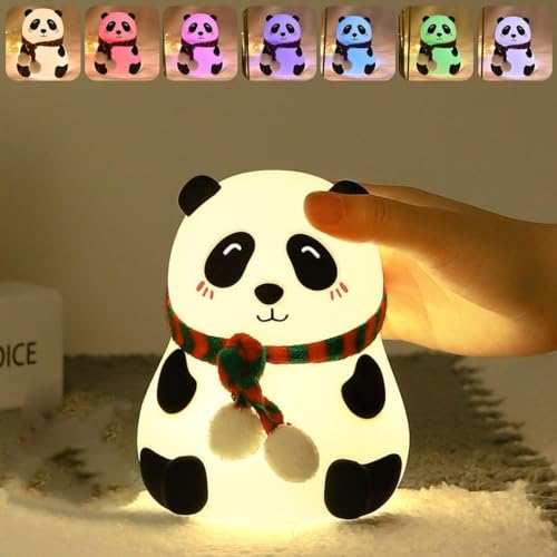 DOCAT Panda Light Night Lamp for Kids Bedroom, 8-Color LED Changing Silicone Night Light, Adorable Room Decor and Gift for Girls and Boys, Valentine's Day Gift Items for Women (Panda Lamp)