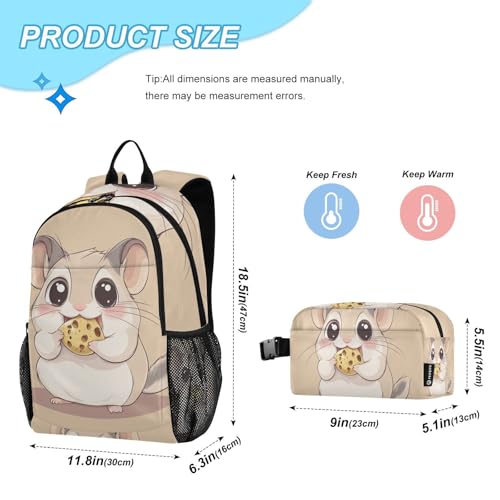 KLL Hamster Eats Food Cute Bookbags With Lunchbox For Boys (scenario) Backpack For Girls age 8-10 years old2