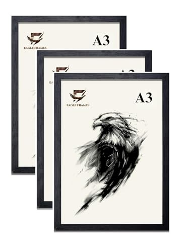 LOOMART COLLECTION - Cadre photo A3 effet bois (42 x 29,4), 3 cm de large, Qualité Premium Livré avec un film de protection double face pour plexiglas (3, Noir)