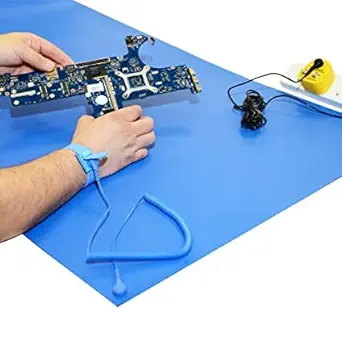 Supreme-ESD Safe (Anti Static) Table Mat Pvc 2 Layer Blue Thickness 2mm Size (2 Ft X 3 Ft) With On 4 Corner Button