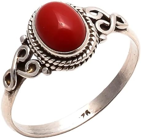 Red Coral Stone Ring 925 Sterling Silver Statement Ring For Women Handmade Gemstone Christmas Jewellery Gift For Her