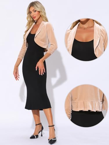 Image of Allegra K 3 /4 Sleeve Velvet Shrug for Women's Open Front Bolero Cropped Cardigan Top