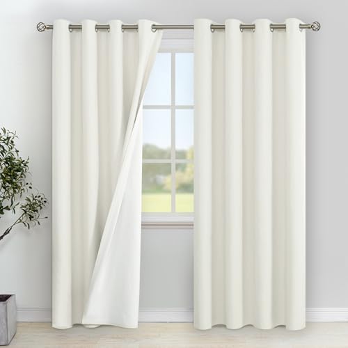 Image of YoungsTex Ivory Linen 100% Blackout Curtains for Bedroom, 84 Inch Length Black Out Drapes Thermal Insulated with Grommet Privacy Protection for Living Room, 2 Panels, 52 X 84 Inch