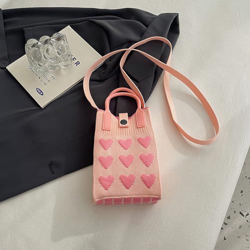 Cell Phone Crossbody Bag for Women Little Crochet Pouch Tote Handbag with Heart Pattern2
