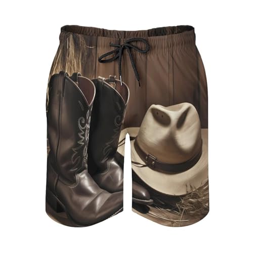 Cowboy Hat Western Boots Mens Swim Trunks Quick Dry Hawaii Bathing Suit Board Shorts with Mesh Lining-2