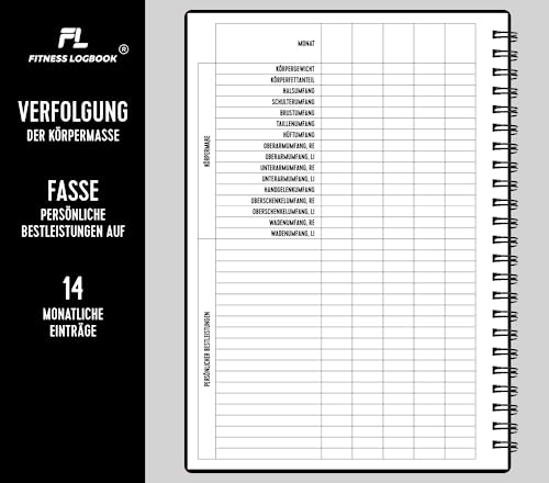 Fitness Logbuch Plastik-Cover Schwarz - undatiertes Workout-Tagebuch – A5-Format, dickes Papier, starke Bindung – stilvolles und minimalistisches Trainingstagebuch