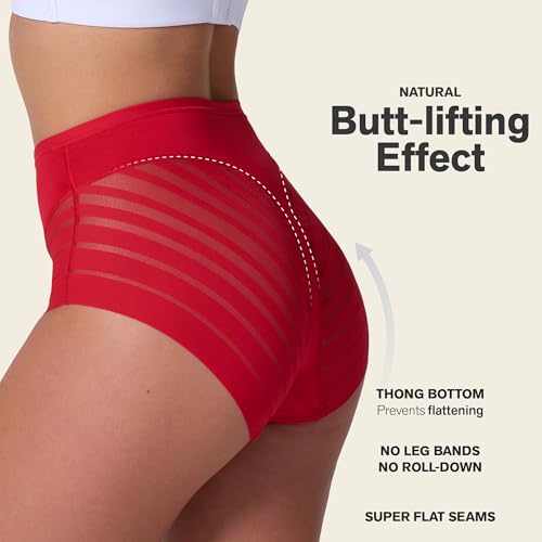 Image of Leonisa High Waisted Invisible Tummy Control Shapewear for Women - Stripe Lace Ladies Underwear Panties