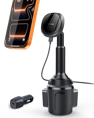 OQTIQ for MagSafe Wireless Car Charger Cup Holder Mount Compatible with iPhone 17/16/15/14/13/12 Magnetic Car Phone Mount 15W Fast Charging Telescopic Arm Heat Dissipation System with PD 30W Adapter