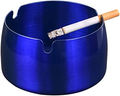 IWNTWY Ashtray, Stainless Steel Outdoors Indoors Windproof Cigarettes Ashtrays for Home Office Hotel Cigaret Ash Tray（Blue)