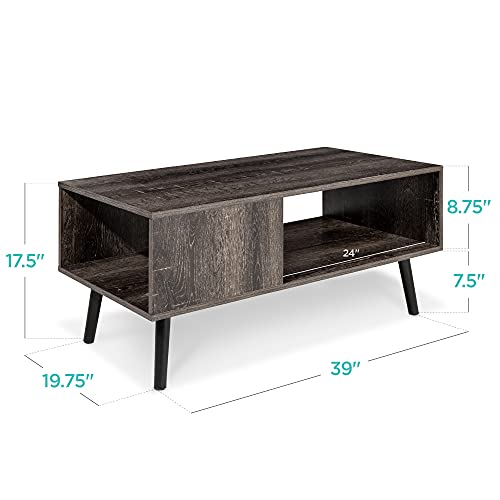 Best Choice Products Wooden Mid-Century Modern Coffee Accent Table Furniture w/Open Storage Shelf - Image 7