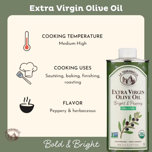 Image of La Tourangelle, Organic Extra Virgin Olive Oil, Cold-Pressed Early Harvest EVOO from Spain, Bright & Peppery, 33.8 fl oz (1 Liter) - Spanish with Polyphenols for Cooking, Drizzling, Marinades, and Dipping