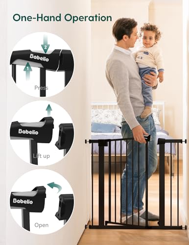 Image of Babelio 36 in Tall Baby Gate for Stairs No Drilling, PressGuard, 29-48 inch W