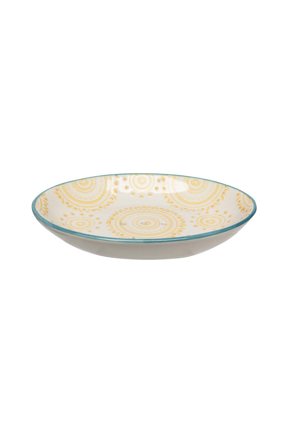 Tranquillo Boho Chic Oval Stoneware Soap Dish with Yellow Print with Holes for Drainage 14 x 9.5 x 2 cm, Multicoloured - Image 2