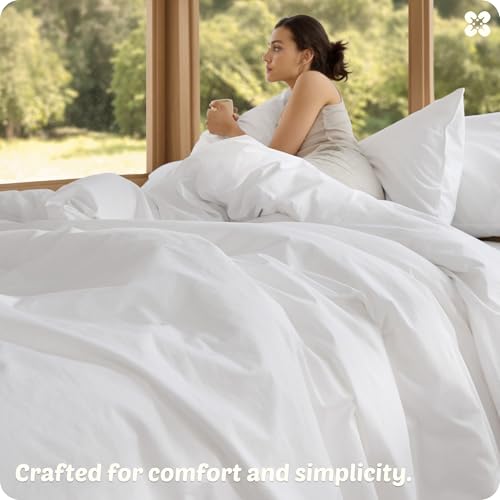 Bedsure Cotton Duvet Cover King - Luxury Slub Weave 100% Cotton Duvet Cover with a Linen Like Textured, Easy Change Durable Bedding, Bright White, 104" x 90"
