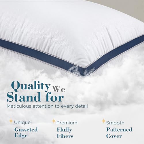 Image of viewstar King Size Pillows Set of 2, Firm Support Bedding, Navy | Down Alternative, Gusseted, Hotel Quality, Fluffy Plump Filling, Oeko-Tex Certified, Machine Washable, for Side Sleepers