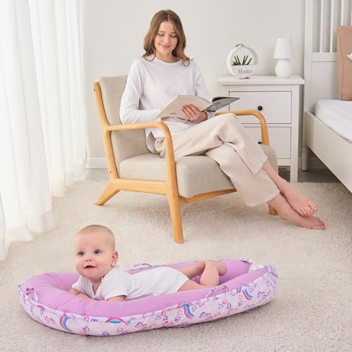 Image of Viviland Baby Lounger Cover for Newborn Infant Babies 0-24 Months, Soft Breathable Cotton Fabric, Detachable Washable, Portable with Handles, Rainbow