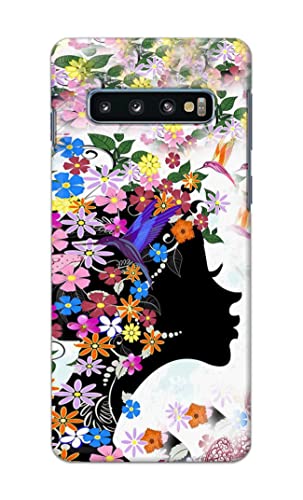 Image of Printed Hard Back Cover Case for Samsung Galaxy S10 Plus | Samsung S10+ Back Cover (Floral Hairstyle Girl) -1803