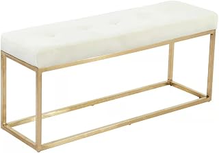 Take Me Home Furniture White Pu Leather Bench with Gold Stainless Steel Frame | Tufted Upholstered Seating for Entryway, Dining Room, Bedroom, Living Room, Hallway, Mudroom | Modern Ottoman Style