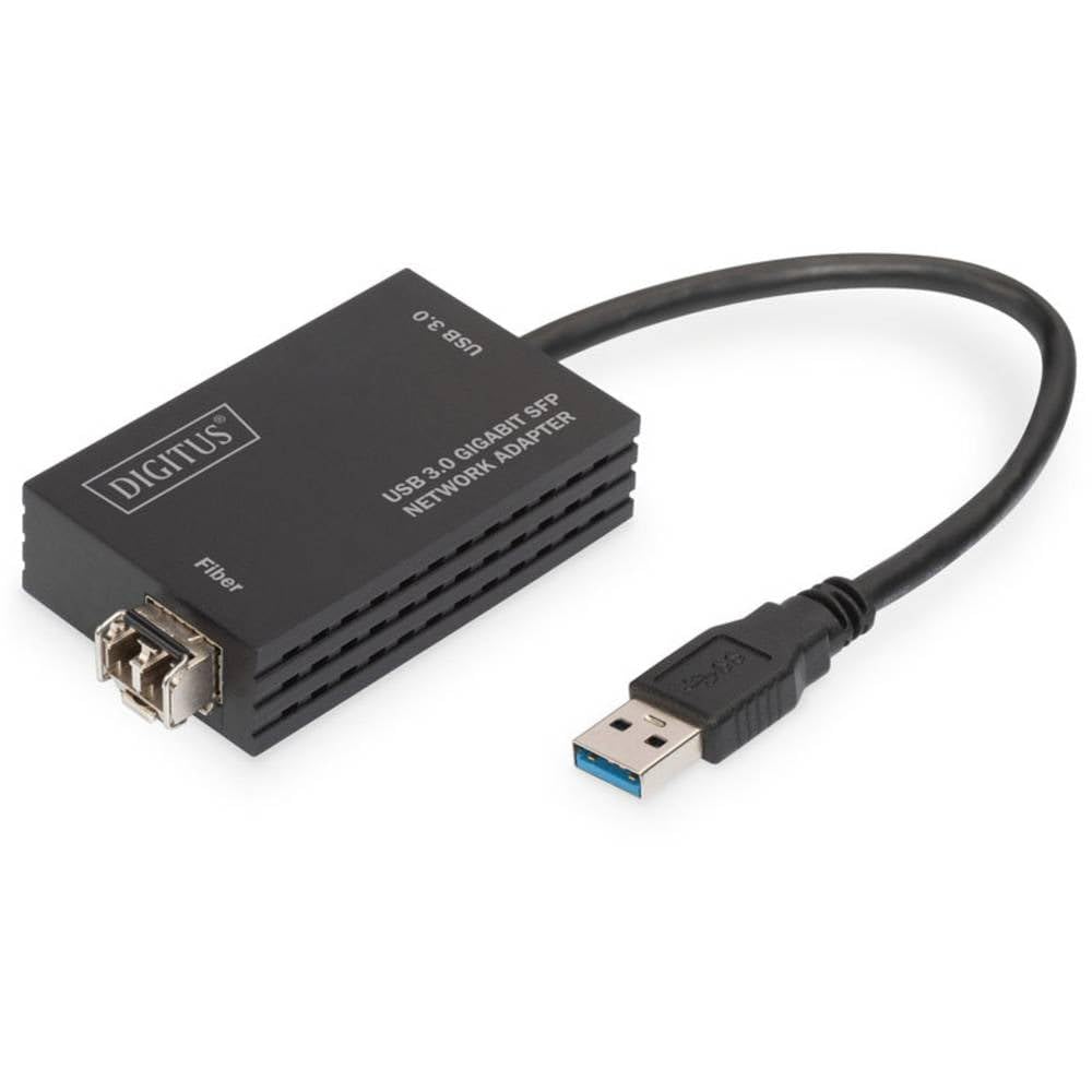 DIGITUS Adaptador de Red de Fibra óptica USB 3.0 SFP - Gigabit - 1000 Mbit/s - sin módulo SFP - Plug & Play - Interfaz de Fibra óptica - Negro