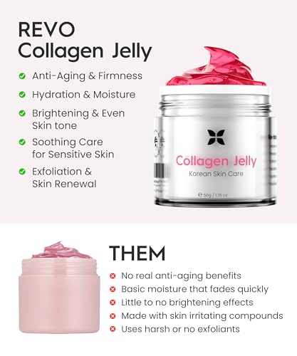 Image of REVO Collagen Jelly - Korean Anti-Aging Plumping Formula with Hydrolyzed Collagen, Niacinamide, Hyaluronic Acid & Vitamin C - Skincare for Glass Glow Skin, Wrinkle Repair & Even Tone (1.76 Fl Oz)
