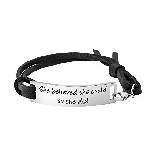 She Believed She Could So She Did Inspirational Bracelets for Women Mantra Leather Adjustable Bangle College Graduation Jewelry Gift