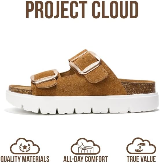 Project Cloud 100% Genuine Leather Platform Sandals Women Footwear - Wedge Chunky Slides for Women 2026 with Memory Foam Insole & Cork Footbed Womens Sandals (GreeceChunky) - Image 4