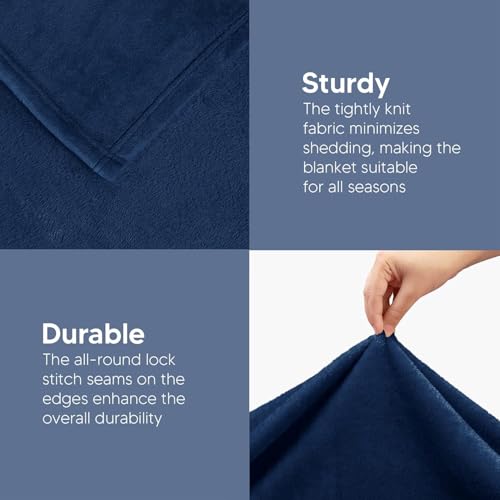 Image of Cotton Bolls Textiles Cozy Plush AC Blanket for Single Bed, Lightweight All Season Blanket, Ultra Soft Blanket for AC Room, Mild Winter, Can Be Used as Bedsheet in Winter, 90x90 Inches, Navy Blue