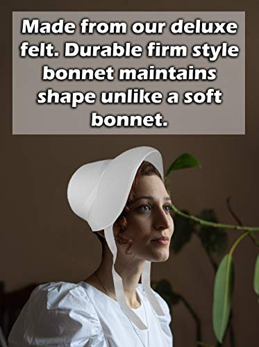 Nicky Bigs Novelties Victorian Handmaids Bonnet Felt - Pilgrim Bonnet Hats For Women - Womens Amish Bonnet Cap - Pilgrim Costume Accessories, White, One Size #TOP3